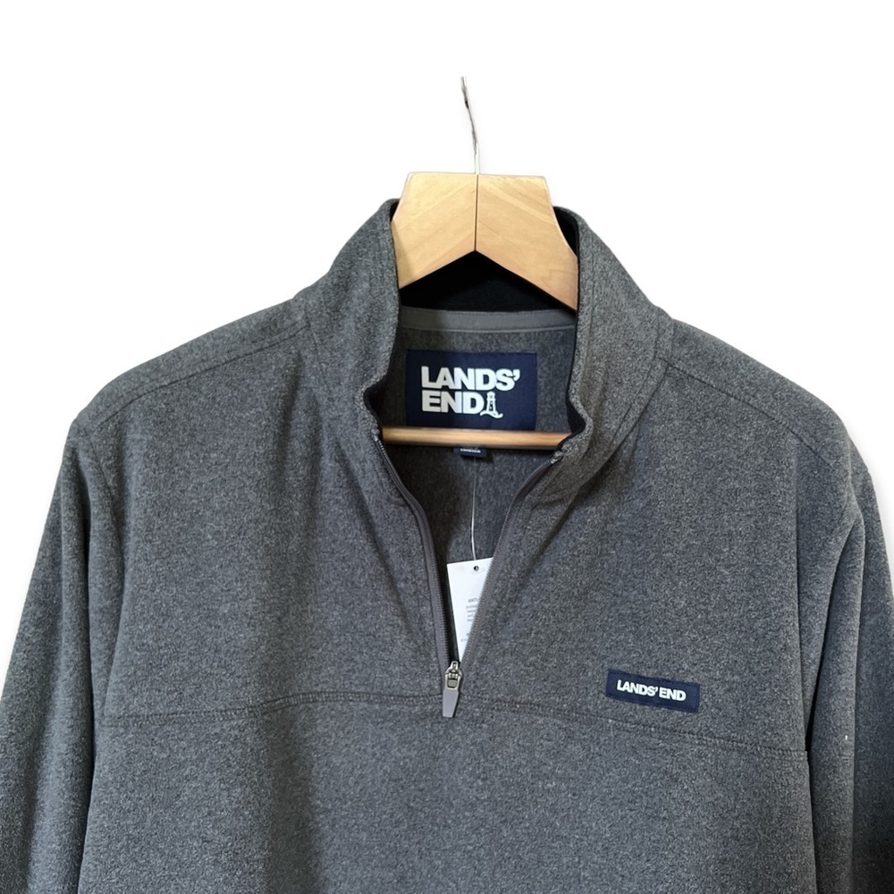 NWT Lands’ End Men’s Oeko-Tex Grey Fleece Quarter Zip Pullover, XL - Picture 3 of 10